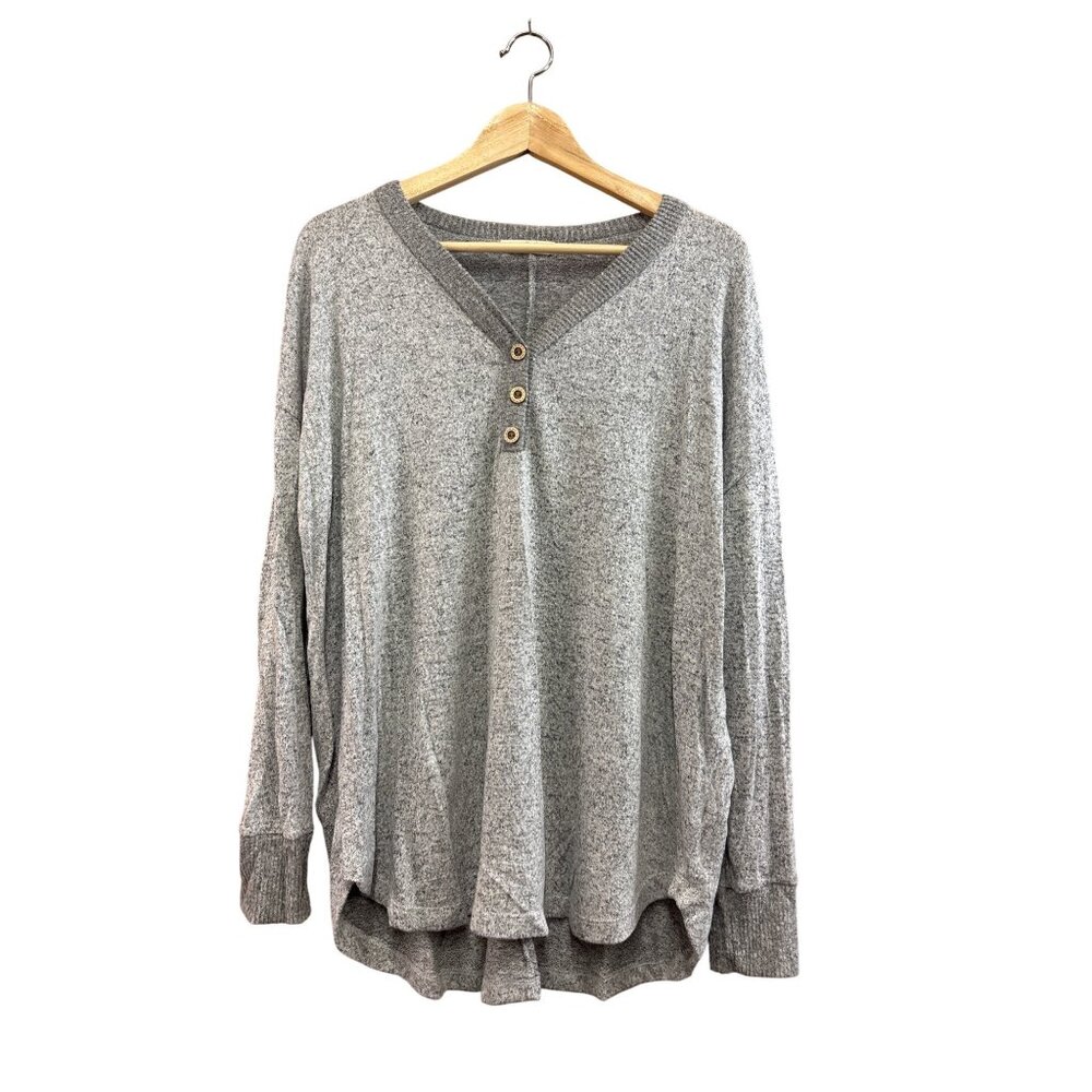 Gray Jockey Womens Long Sleeve Henley Top Size L